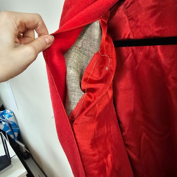 Red Oversized Felt Long Sleeve Single Button Heavy Long Line Jacket Large - Picture 10 of 11